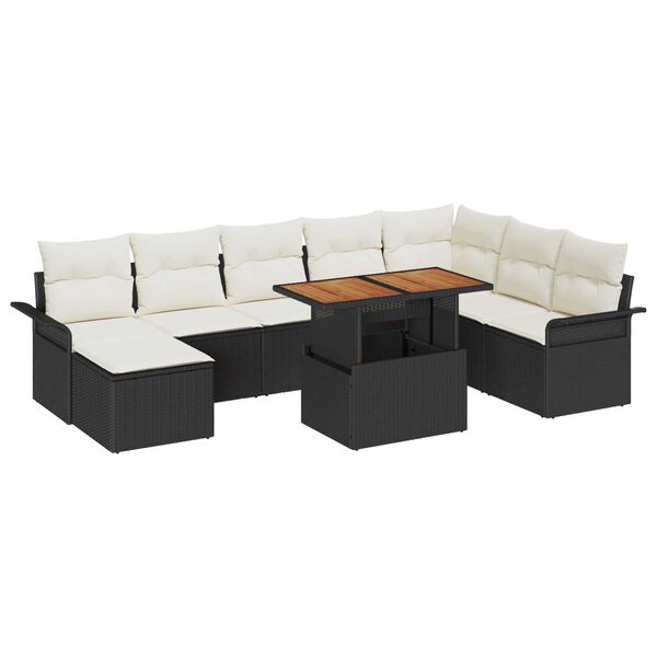 vidaXL Garten-Sofa-Set mit Speicher 9 pcs Schwarz Poly Rattan