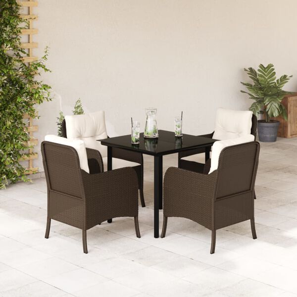 vidaXL 5-tlg. Garten-Essgruppe mit Kissen Braun Poly Rattan