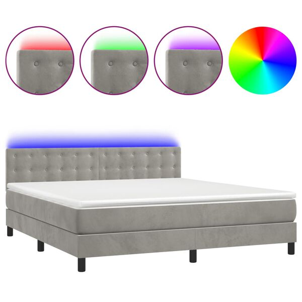 vidaXL Boxspringbett mit Matratze & LED Hellgrau 180x200 cm Samt