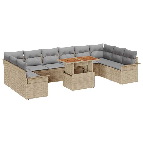 vidaXL Garten-Sofa-Set mit Speicher 11 pcs Beige Poly Rattan