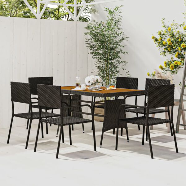 vidaXL 7-tlg. Garten-Essgruppe Poly Rattan Schwarz
