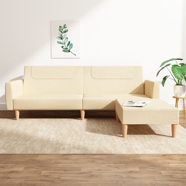 vidaXL Schlafsofa 2-Sitzer mit Fußhocker Creme Stoff