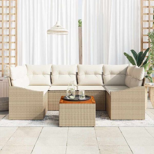 vidaXL Gartensofa-set mit Speicher 7 pcs Beige und Creme Poly-Rattan