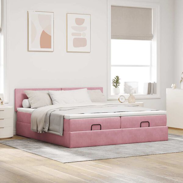 vidaXL Ottoman-Bett mit Matratzen Rosa 200x200 cm Samt