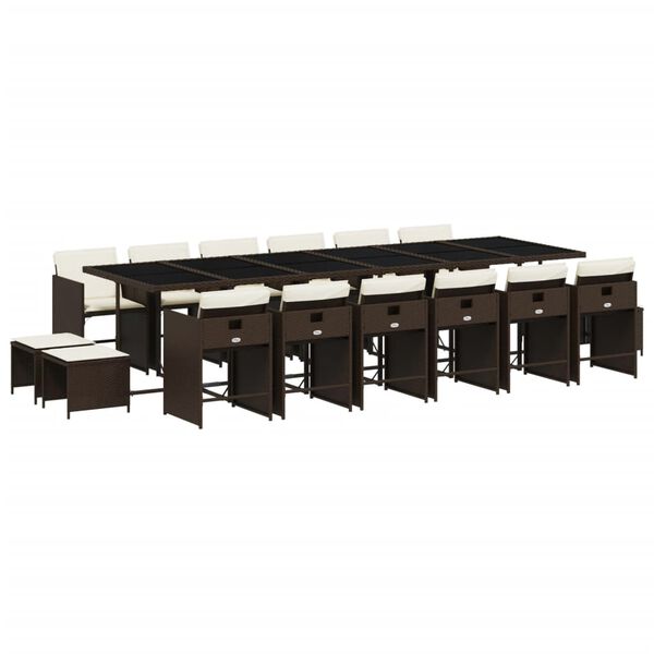 vidaXL 17-tlg. Garten-Essgruppe mit Kissen Braun Poly Rattan