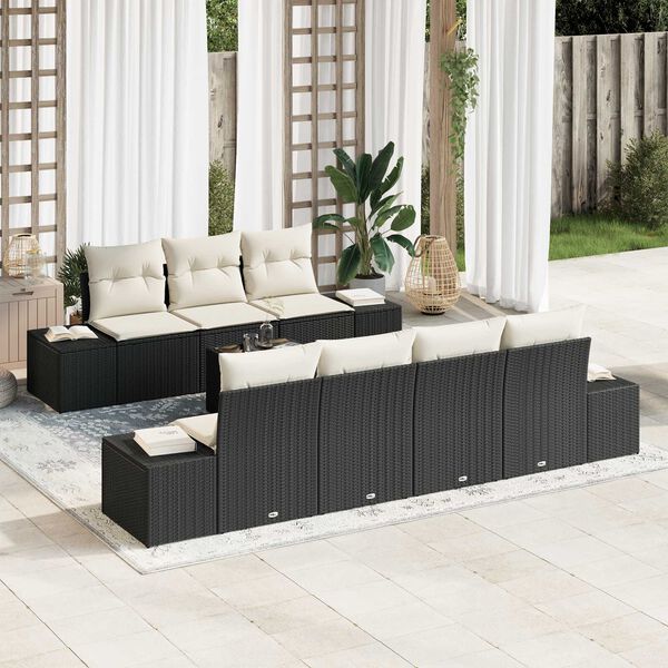 vidaXL Garten-Sofa-Set mit Kissen 8 pcs Schwarz Poly-Rattan