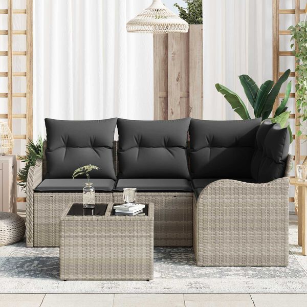 vidaXL Gartensofa-set mit Speicher 5 pcs Grau Poly-Rattan
