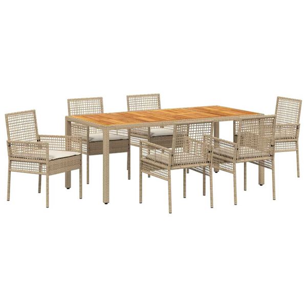 vidaXL Garten Essgruppe 7 pcs Beige Poly-Rattan