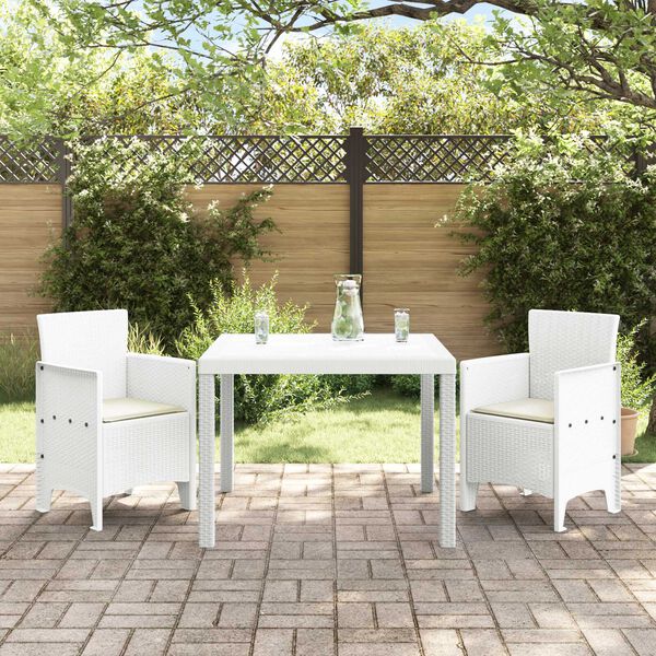 vidaXL Garten Essgruppe 3 pcs Wei&szlig; Polt Rattan