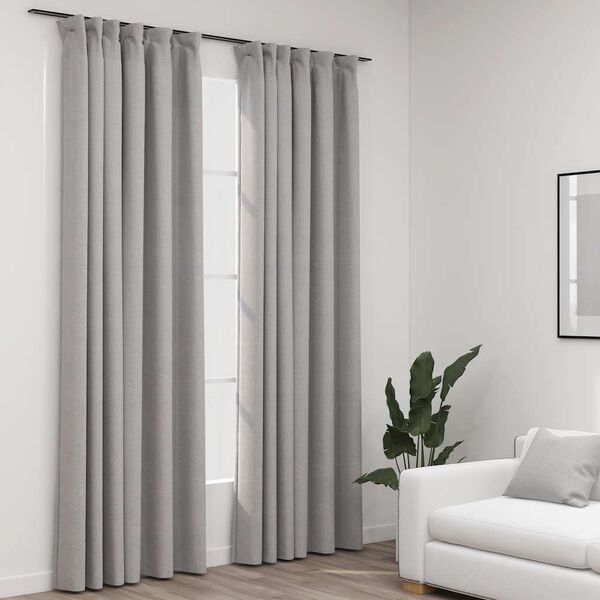 vidaXL Verdunkelungsvorh&auml;nge Haken Leinenoptik 2 Stk. Grau 140x245 cm