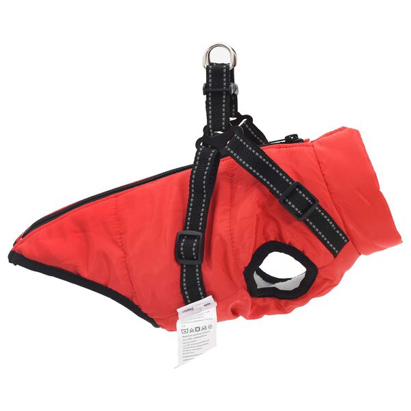 vidaXL Hundemantel mit Geschirr Rot L28 Fleece und Polyester
