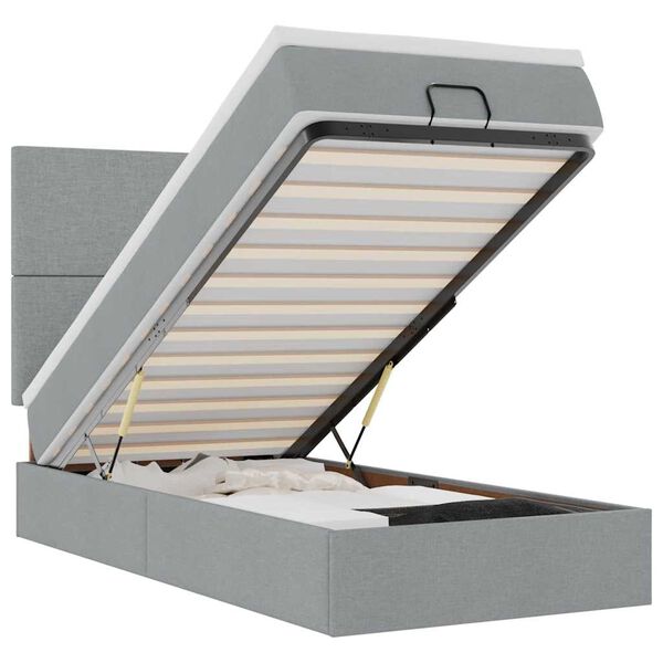 vidaXL Ottoman-Bett mit Matratze Hellgrau 90x200 cm Stoff