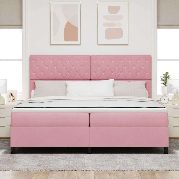 vidaXL LED Boxspringbett mit Matratze Rosa 200 x 200 cm Stoff