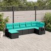 vidaXL 7-teiliges Gartensofa-Set mit Kissen, schwarzes Polyrattan