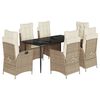 vidaXL 7-tlg. Garten-Essgruppe mit Kissen Beige Poly Rattan