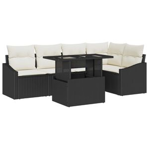 vidaXL Garten-Sofa-Set mit Kissen mit Speicher 6 pcs Schwarz und Creme
