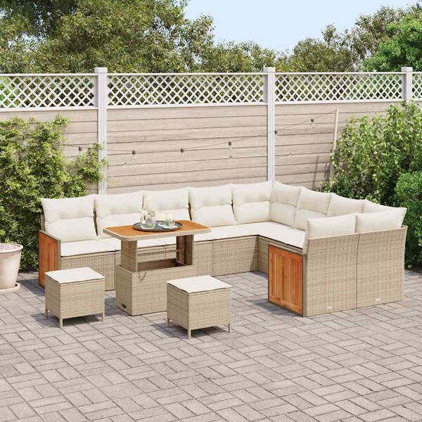 vidaXL Gartensofa-set mit Kissen 13 pcs Beige und Creme Poly-Rattan