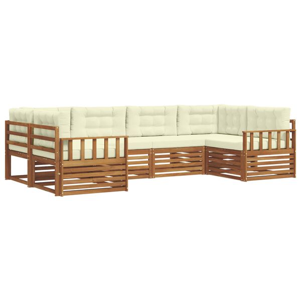 vidaXL Outdoor-Sofagarnitur 6 pcs Natur und Creme Massivholz Akazie