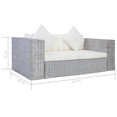 vidaXL 2-Sitzer-Sofa mit Polstern Grau Natürliches Rattan