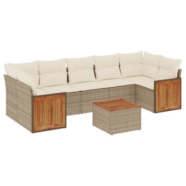 vidaXL 8-tlg. Garten-Sofagarnitur mit Kissen Beige Poly Rattan