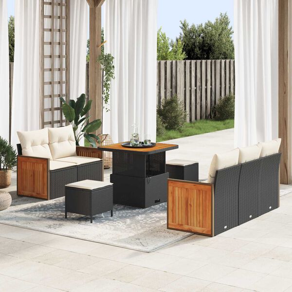 vidaXL Gartensofa-set mit Kissen 10 pcs Schwarz und Creme Poly-Rattan