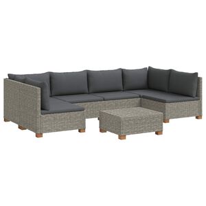 vidaXL 7 Stk. Rattan Lounge Set mit Kissen GENDT Naturrattan Kubu Grau