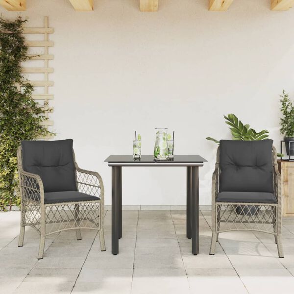 vidaXL 3-tlg. Bistro-Set mit Kissen Hellgrau Poly Rattan