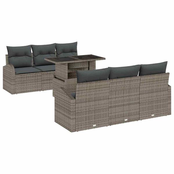 vidaXL Gartensofa-set mit Kissen 7 pcs Grau Poly Rattan