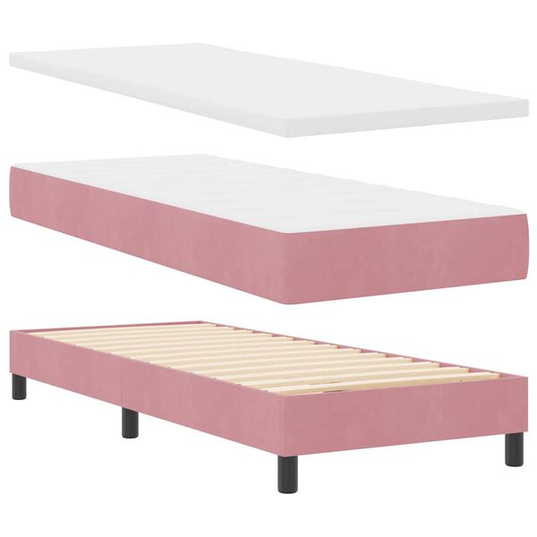 vidaXL Boxspringbett mit Matratze mit Kopfteil Rosa 80 x 200 cm Samt