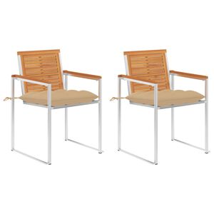 vidaXL Gartenst&uuml;hle mit Kissen 2 Stk. Massivholz Akazie und Stahl