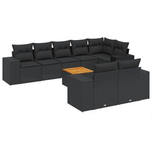 vidaXL 9-tlg. Garten-Sofagarnitur mit Kissen Schwarz Poly Rattan
