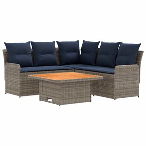 vidaXL M&ouml;belsets mit Kissen 4 pcs Grau und Marineblau PE-Rattan