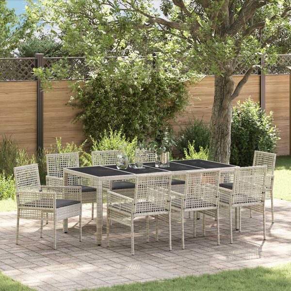 vidaXL Garten Essgruppe 9 pcs Hellgrau Poly-Rattan