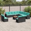 vidaXL 14-tlg. Garten-Sofagarnitur mit Kissen Schwarz Poly Rattan