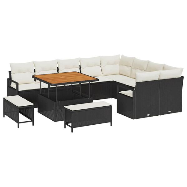 vidaXL Garten-Sofa-Set mit Kissen mit Kissen 12 pcs Schwarz und Creme
