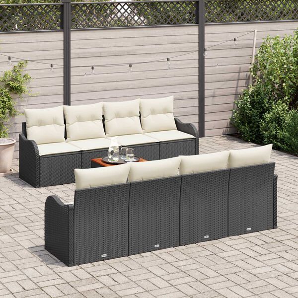 vidaXL Gartensofa-set mit Speicher 9 pcs Schwarz und Creme Poly-Rattan