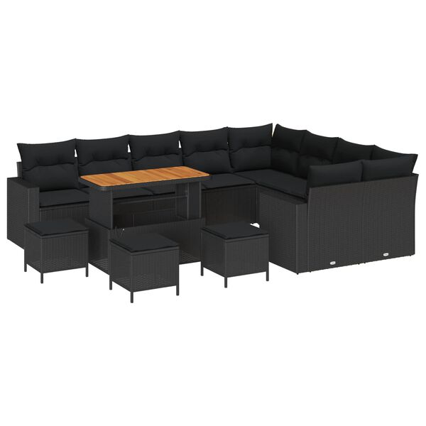 vidaXL Garten-Sofa-Set mit Kissen 13 pcs Schwarz 110 x 55 x 71 cm