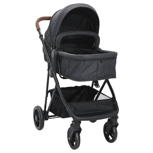vidaXL 2-in-1 Kinderwagen Anthrazit und Schwarz Stahl