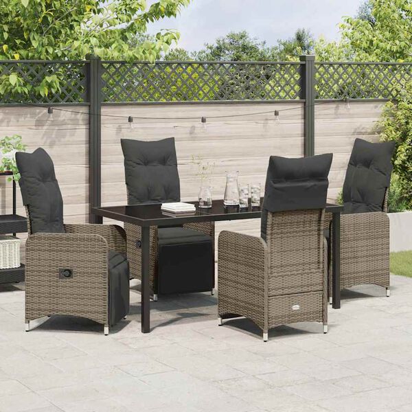 vidaXL Garten Essgruppe mit Kissen 5 pcs Grau Poly-Rattan