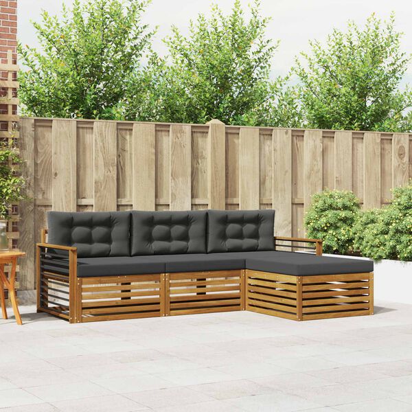 vidaXL Outdoor-Sofagarnitur mit Kissen 4 pcs Natur und Anthrazit