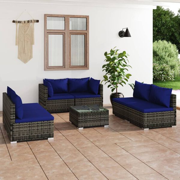 vidaXL 7-tlg. Garten-Lounge-Set mit Kissen Poly Rattan Grau
