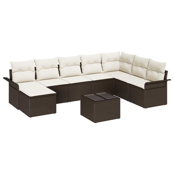 vidaXL Garten-Sofa-Set mit Kissen mit Speicher 9 pcs Grau Poly Rattan