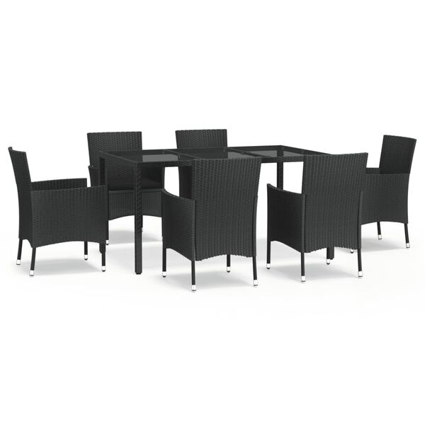 vidaXL 7-tlg. Garten-Essgruppe mit Kissen Schwarz Poly Rattan