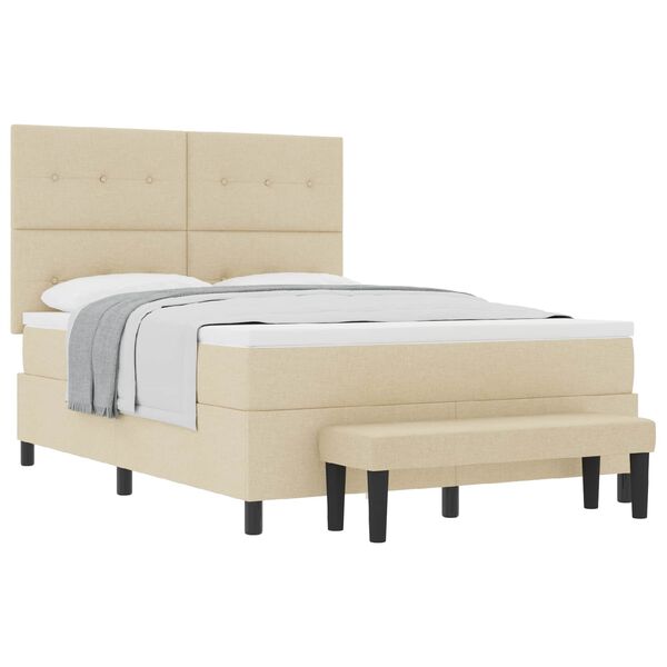 vidaXL Boxspringbett mit Matratze Creme 160 x 200 cm Stoff