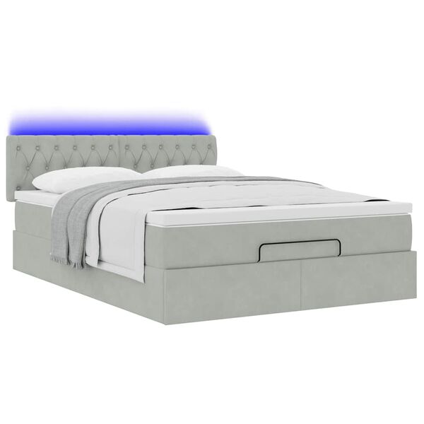 vidaXL Ottoman-Bett mit Matratze & LEDs Hellgrau 140x190 cm Samt