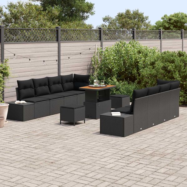 vidaXL Gartensofa-set mit Kissen 11 pcs Schwarz Poly-Rattan