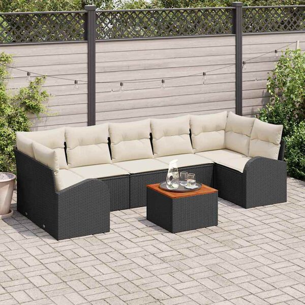 vidaXL Gartensofa-set mit Kissen 8 pcs Schwarz Poly-Rattan