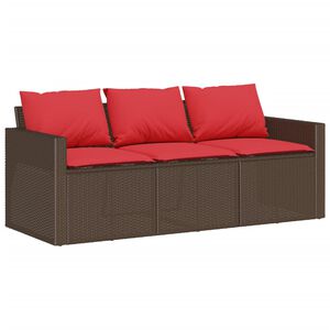 vidaXL Gartensofa mit Kissen 3-Sitzer Braun Poly Rattan