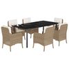vidaXL 7-tlg. Garten-Essgruppe mit Kissen Beige Poly Rattan