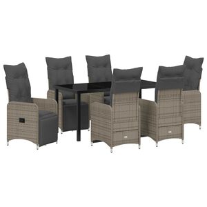 vidaXL Garten Essgruppe mit Kissen 7 pcs Grau Poly-Rattan